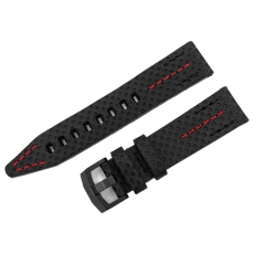 Vostok Europe Engine Armband aus vegetabilem Leder / 22 mm / schwarz / rot / Schließe schwarz