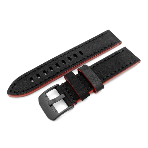 Vostok Europe Almaz leather strap / 22 mm / black / red / black buckle