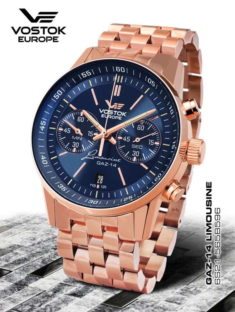 Vostok Europe GAZ 14 Grand Chrono Quartz with Trigalight 6S21-565B596B