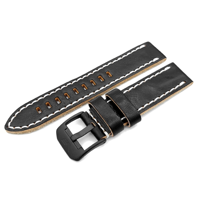 Vostok Europe Almaz leather strap / 22 mm / black / white / black buckle