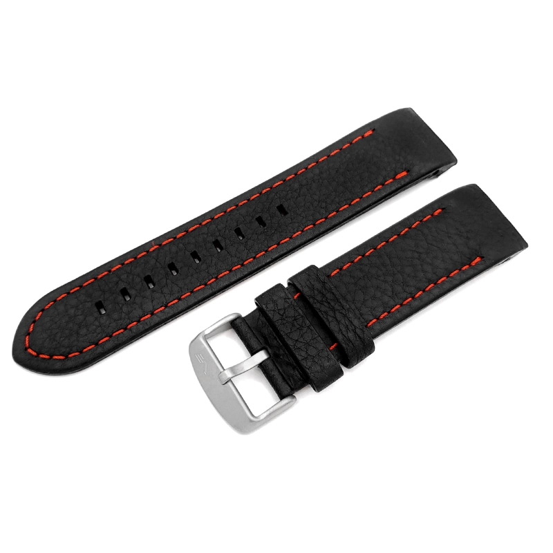 Vostok Europe Anchar Lederarmband / 24 mm / schwarz / rot / Schließe mattiert