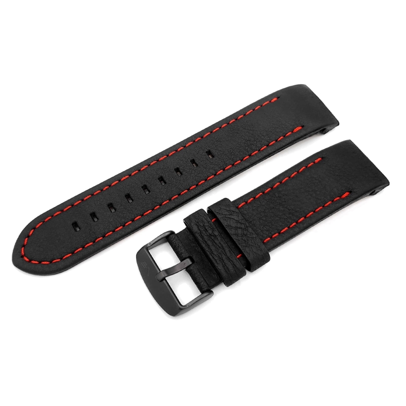 Vostok Europe Anchar Lederarmband / 24 mm / schwarz / rot / Schließe schwarz