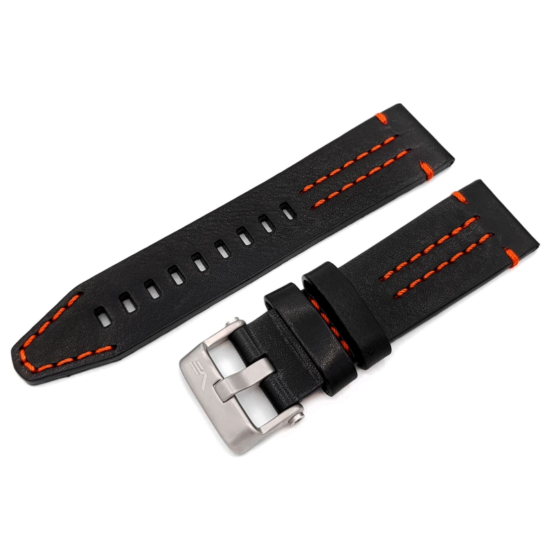 Vostok Europe Ekranoplan leather strap / 25 mm / black / orange / mat buckle