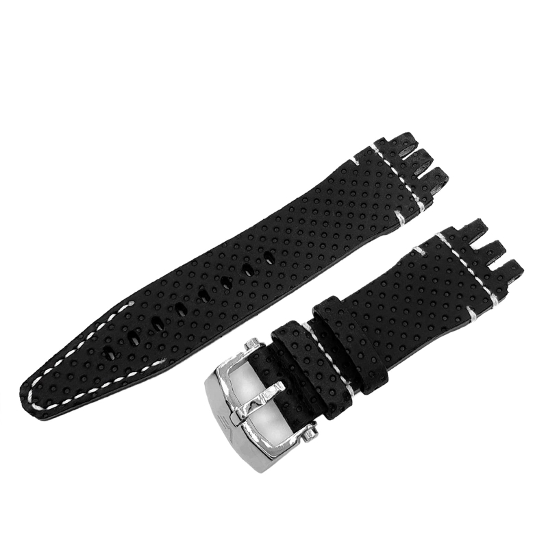 Vostok Europe Energia Rocket leather strap / 26 mm / black / white / polished buckle