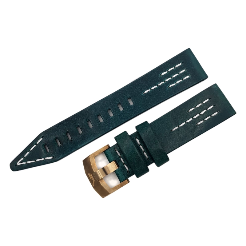 Vostok Europe SSN-571 Nuclear Submarine leather strap / 22 mm / petrol blue / white / bronze buckle