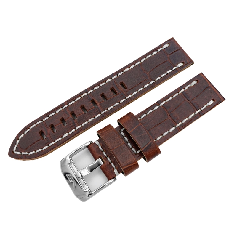 Vostok Europe Space Race / Almaz leather strap / 22 mm / brown / white / polished buckle