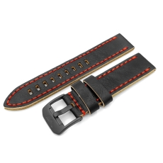 Vostok Europe Almaz leather strap / 22 mm / black / red / black buckle