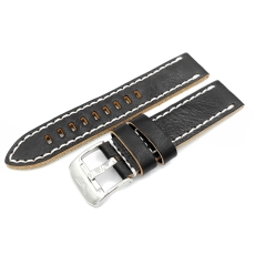 Vostok Europe Almaz leather strap / 22 mm / black / white / polished buckle