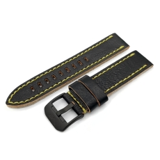 Vostok Europe Almaz leather strap / 22 mm / black / yellow / black buckle