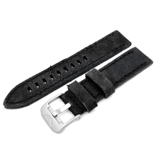 Vostok Europe Almaz leather strap / 22 mm / grey / black / mat buckle