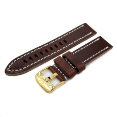 Vostok Europe Almaz leather strap / 22 mm / brown / white / yellow buckle