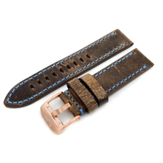 Vostok Europe Almaz leather strap / 22 mm / brown / Patina / blue / rose buckle